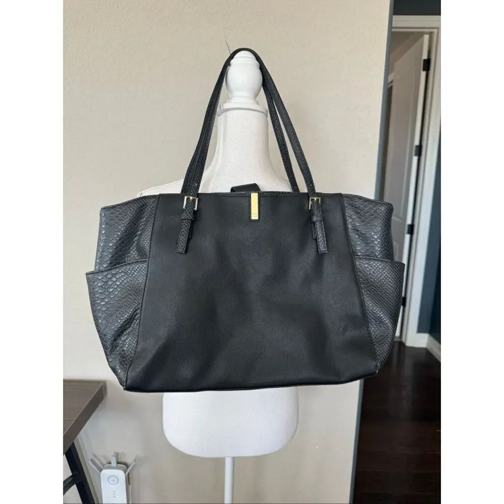 Tutilo New York Black Faux Leather Snakeskin Tote Shoulder Bag